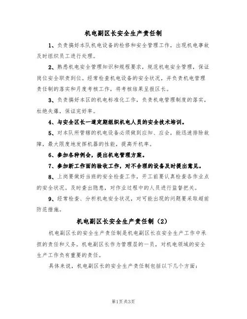 机电副区长安全生产责任制(3篇)