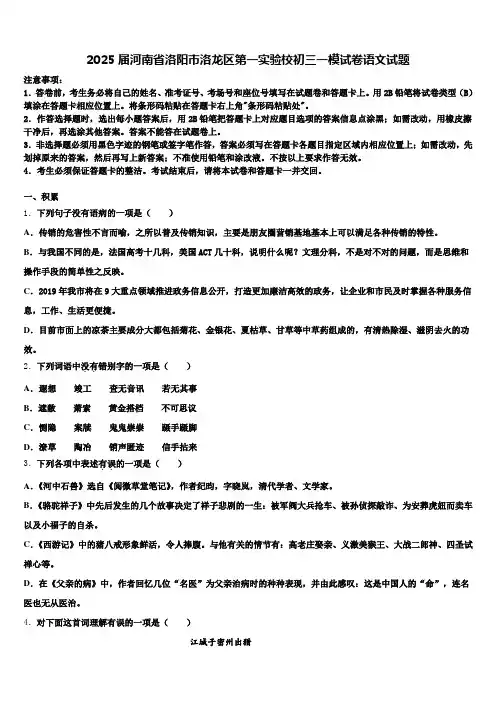 2025届河南省洛阳市洛龙区第一实验校初三一模试卷语文试题含解析