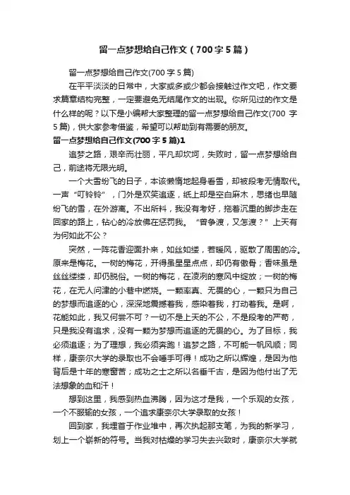 留一点梦想给自己作文（700字5篇）