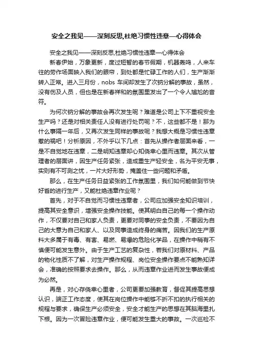 安全之我见——深刻反思,杜绝习惯性违章—心得体会