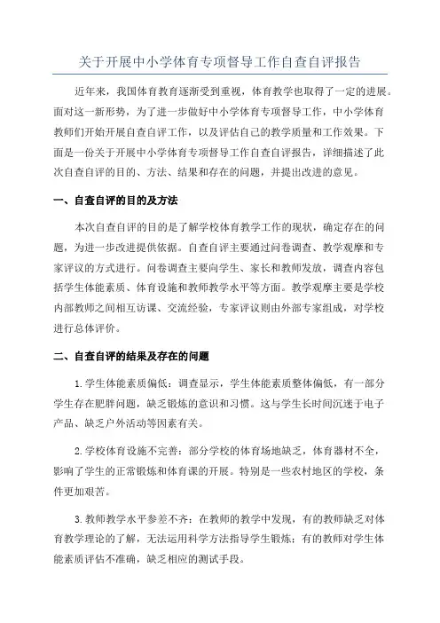 关于开展中小学体育专项督导工作自查自评报告