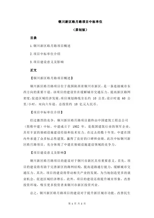 铜川新区皓月路项目中标单位