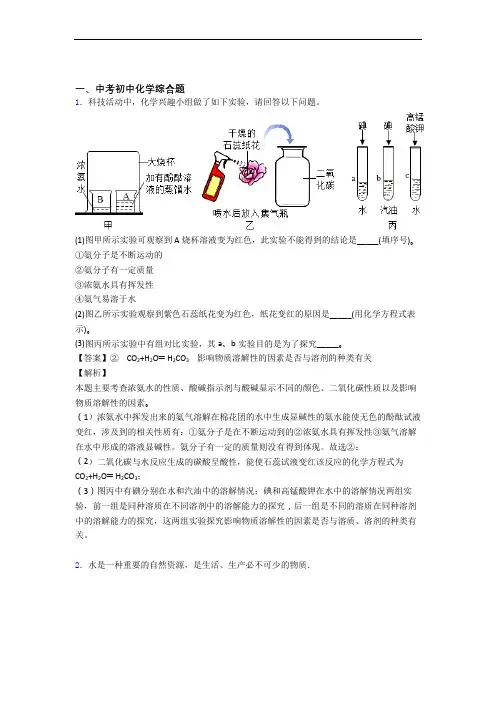 2020-2021中考化学综合题(大题培优 易错 难题)附详细答案
