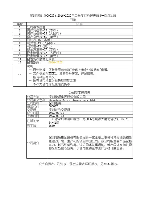 深圳能源(000027)2016-2020年二季度财务报表数据-原点参数