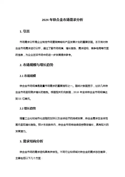 2024年铁合金市场需求分析