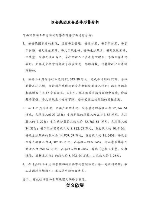 恒安集团业务总体形势分析.doc
