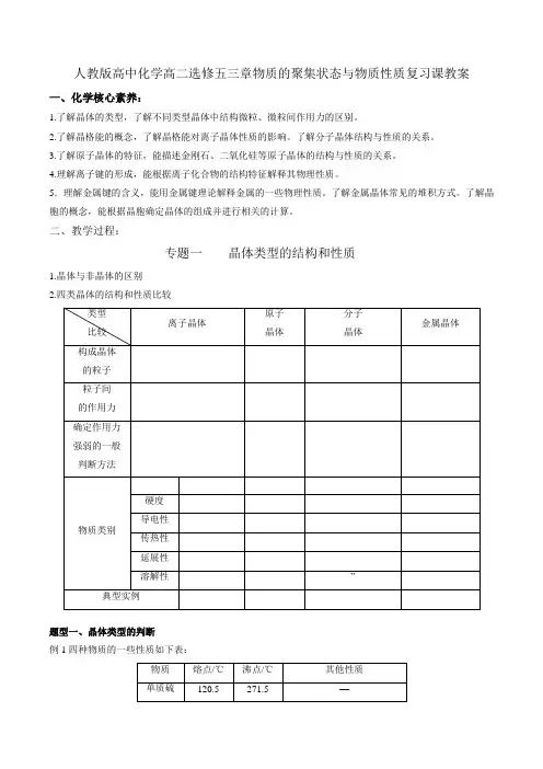 人教版高中化学高二选修五三章物质的聚集状态与物质性质复习课教案设计