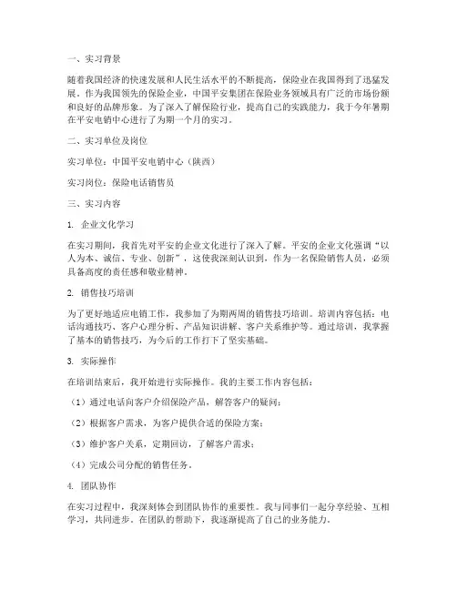 平安电销实习报告范文