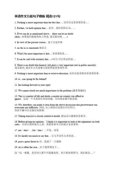 英语作文万能句子模板精选121句
