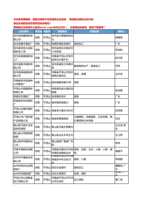 2020新版河南省平顶山面粉工商企业公司名录名单黄页大全67家