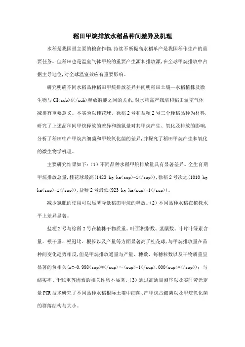 稻田甲烷排放水稻品种间差异及机理