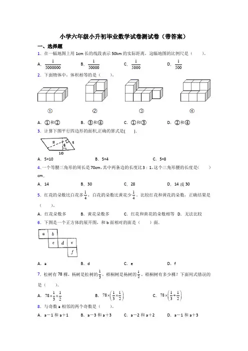 小学六年级小升初毕业数学试卷测试卷(带答案)