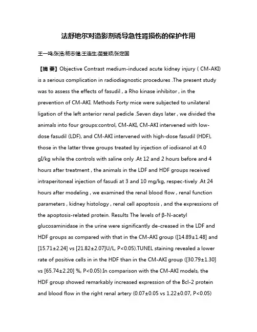 法舒地尔对造影剂诱导急性肾损伤的保护作用