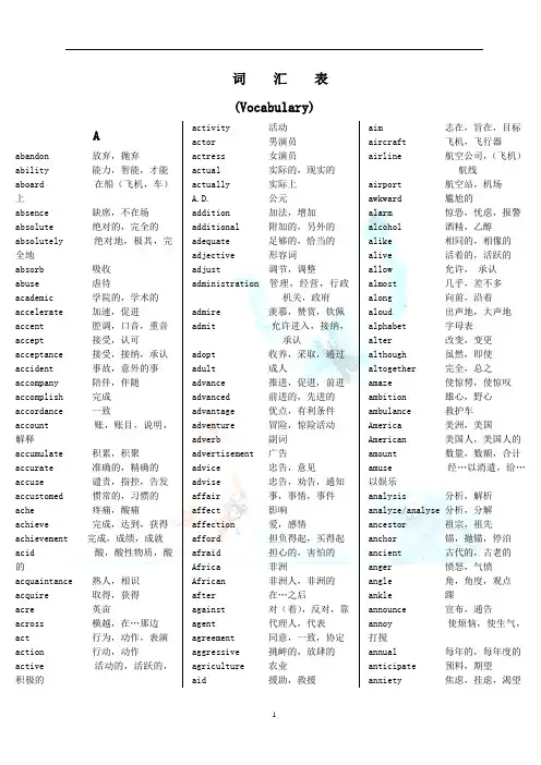 成人高等教育学士学位英语核心单词+短语