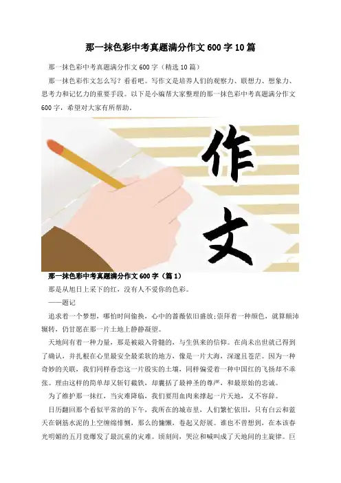 那一抹色彩中考真题满分作文600字10篇