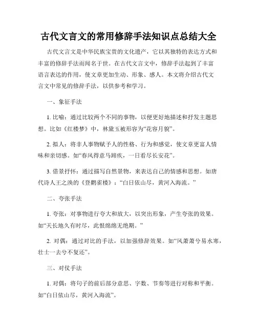 古代文言文的常用修辞手法知识点总结大全