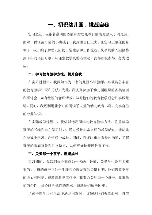 实习总结：幼儿园小班教师成长记录
