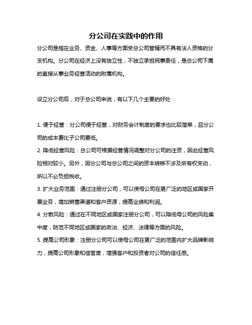分公司在实践中的作用