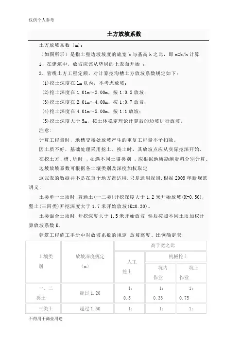 建筑工程放坡系数及土方放坡计算公式