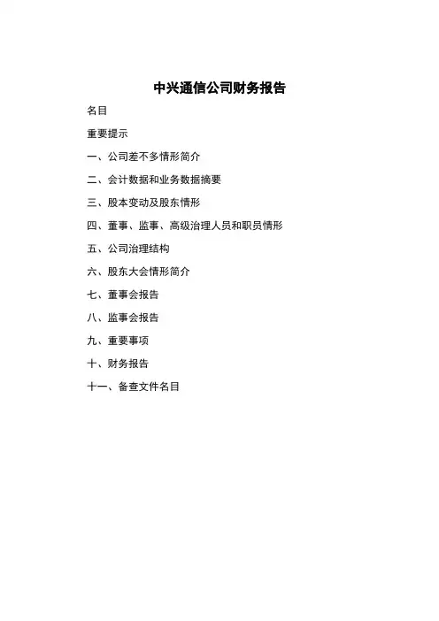中兴通信公司财务报告