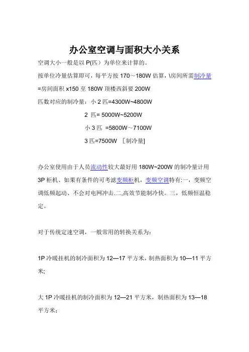 办公室空调大小与面积