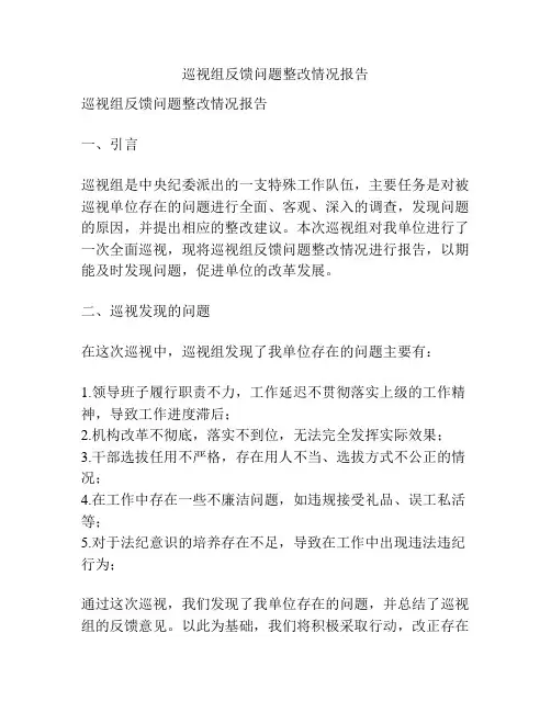 巡视组反馈问题整改情况报告