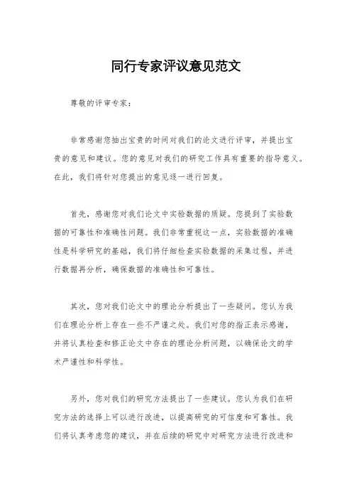 同行专家评议意见范文