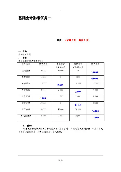 基础会计形考任务三答案