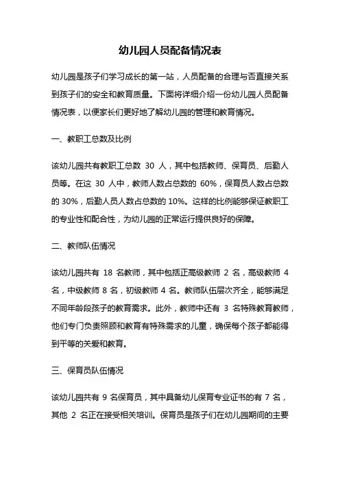 幼儿园人员配备情况表