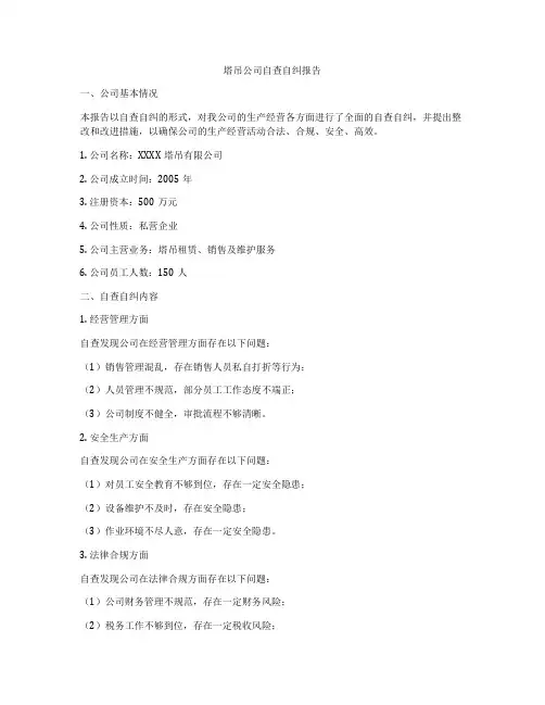 塔吊公司自查自纠报告