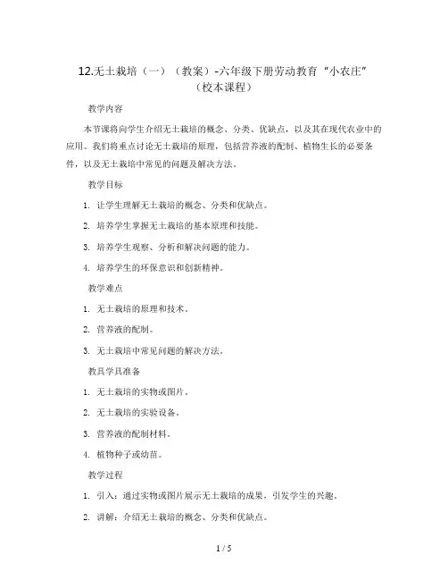 12.无土栽培(一)(教案)-六年级下册劳动教育“小农庄”(校本课程)