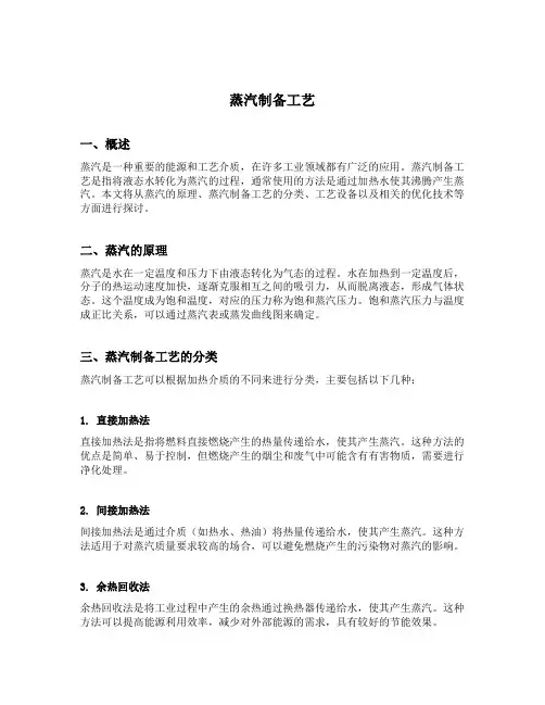 蒸汽制备工艺