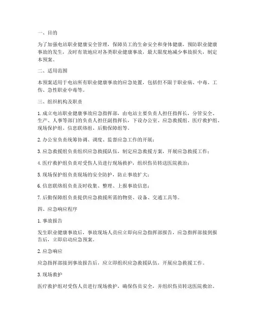 电站职业健康应急预案范文
