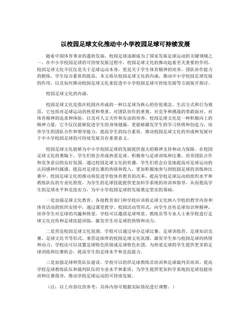 以校园足球文化推动中小学校园足球可持续发展