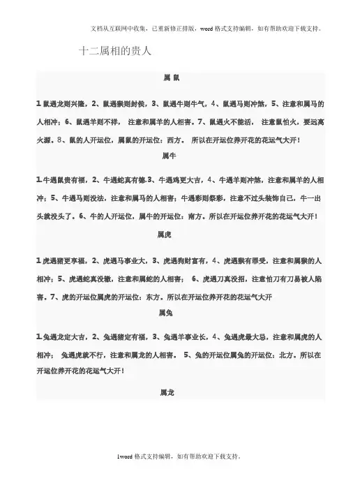 十二属相贵人