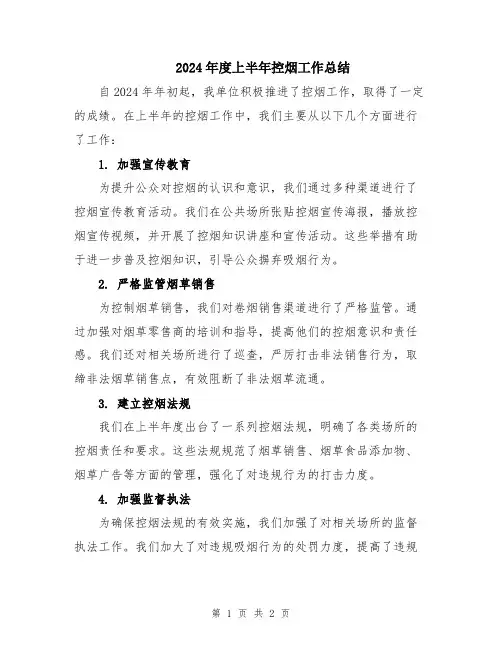 2024年度上半年控烟工作总结