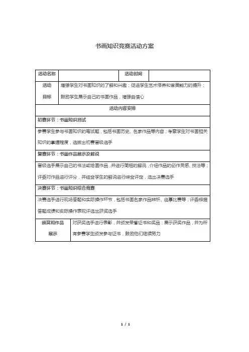 书画知识竞赛活动方案