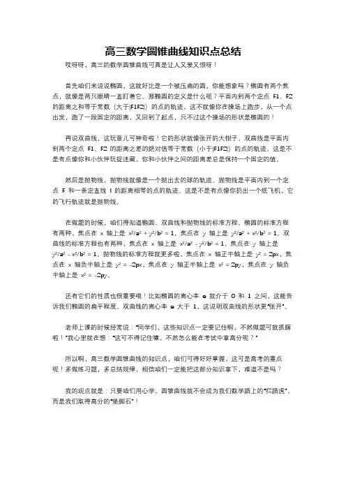 高三数学圆锥曲线知识点总结