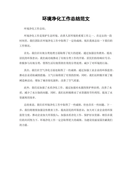 环境净化工作总结范文
