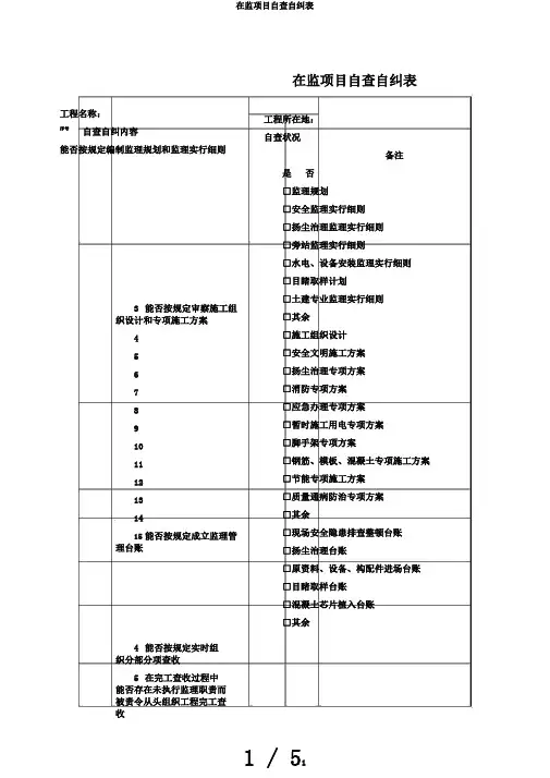 在监项目自查自纠表