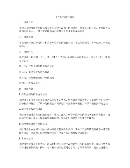 非车险培训计划表