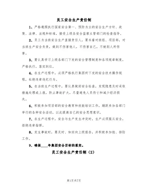 员工安全生产责任制(5篇)