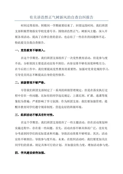 有关讲浩然正气树新风的自查自纠报告