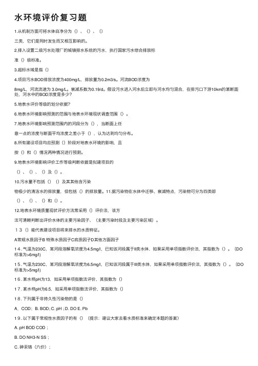 水环境评价复习题