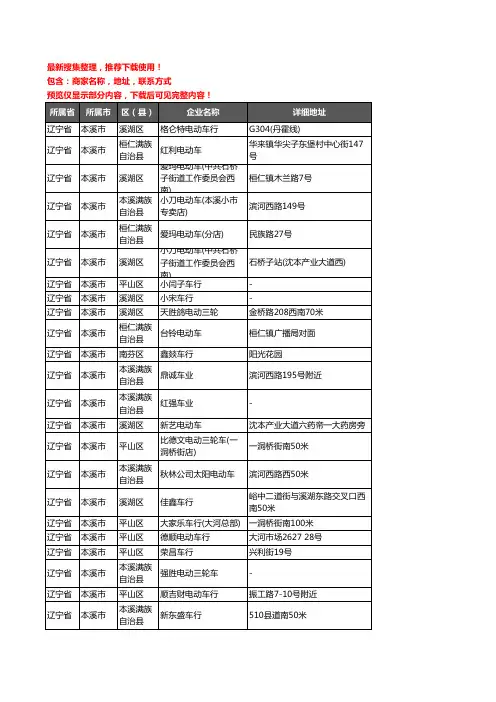 新版辽宁省本溪市电动车企业公司商家户名录单联系方式地址大全49家