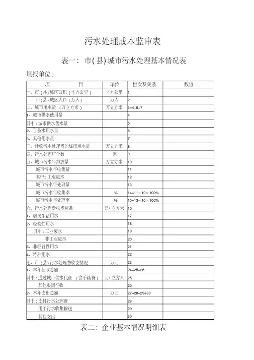 污水处理成本监审表