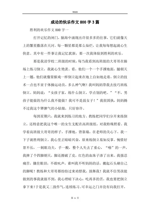成功的快乐作文800字3篇