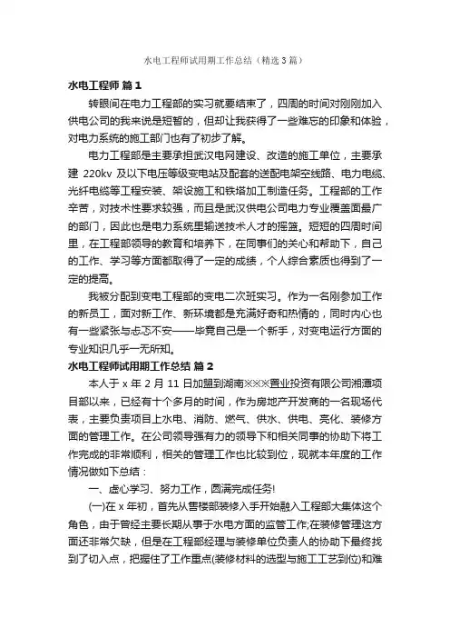 水电工程师试用期工作总结（精选3篇）