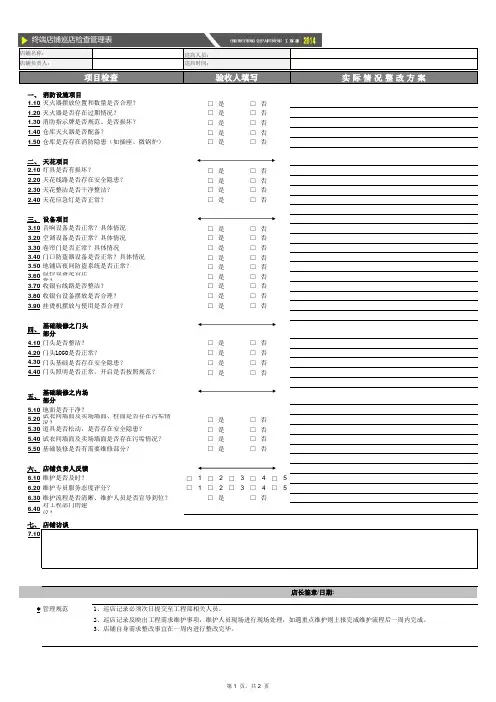 巡店表单：终端店铺巡店检查管理表