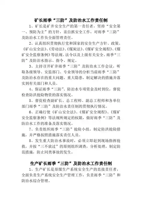 煤矿雨季“三防”及防治水工作责任制